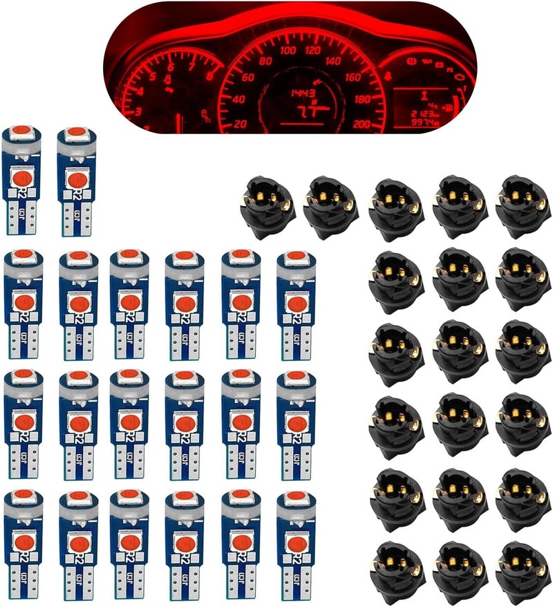 CyperFair 20 PCS LED Dash Bulbs, T5 3030-3SMD Plug-in Super Bright LED Bulb with Twist Lock Socket, No Flickering Shock and Water Proof Light, Universal Dash Instrument Lights Kit (Red) - Image 1